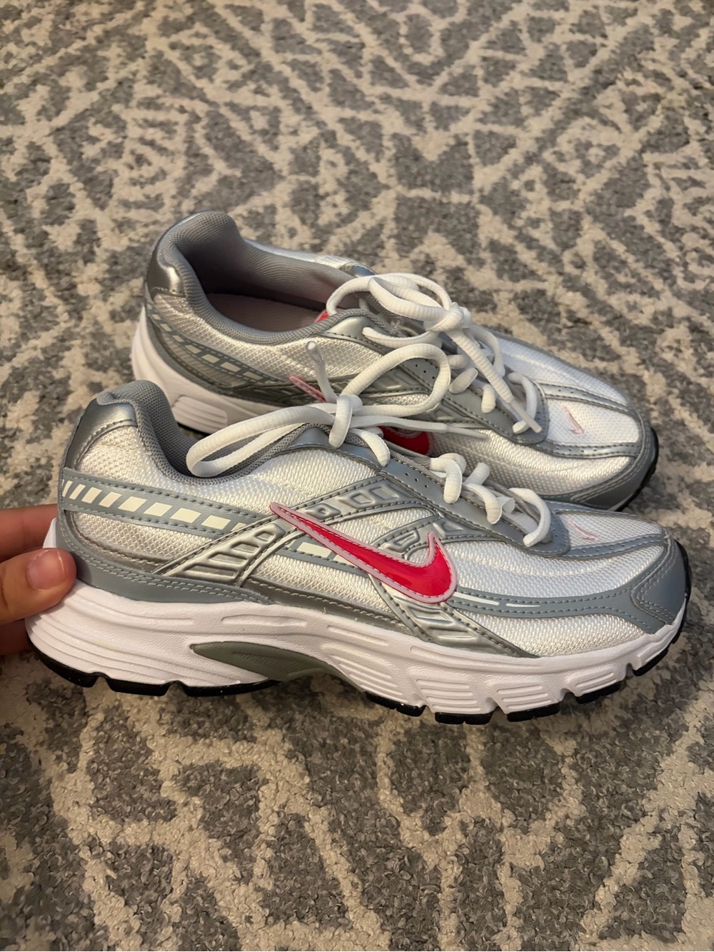 Nike Silver Women's Running Sneakers with Pink Swoosh
